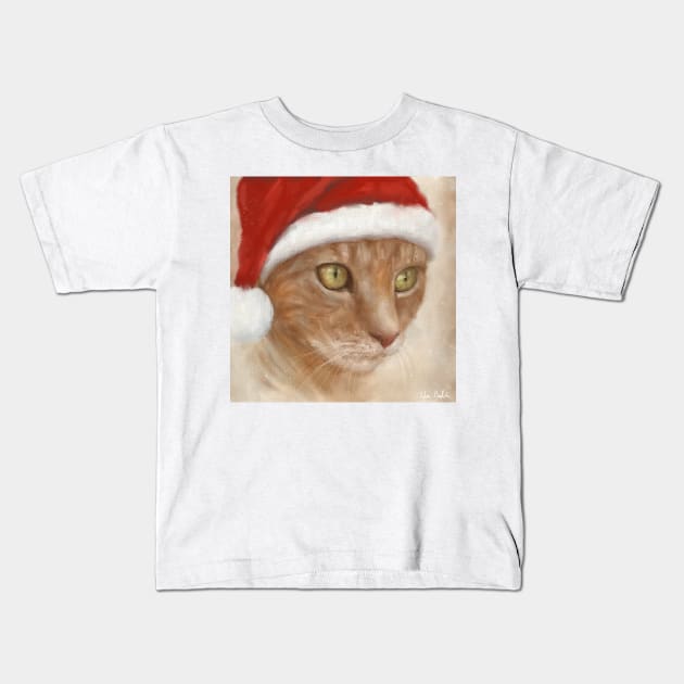 Painting of a Ginger Cat with Christmas Hat Kids T-Shirt by ibadishi